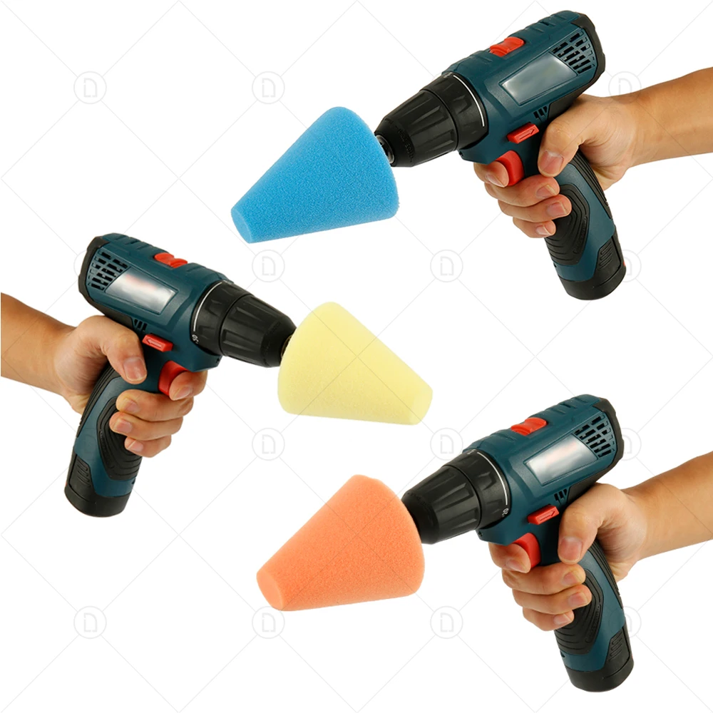 Drill Buffing Sponge Pads Polishing Cone Sponge Ball Burnishing Kit For Automotive Car Wheels Hub Care Metal Plastic Glass 2