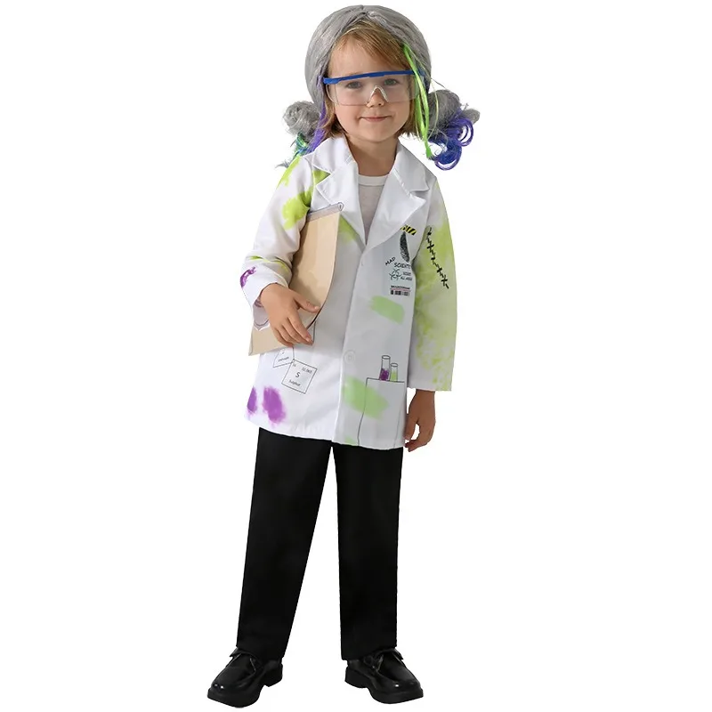 Children Cosplay Mad Scientist Costume Boys Girls Halloween Carnival Party Stage Performance Clothes For Kids