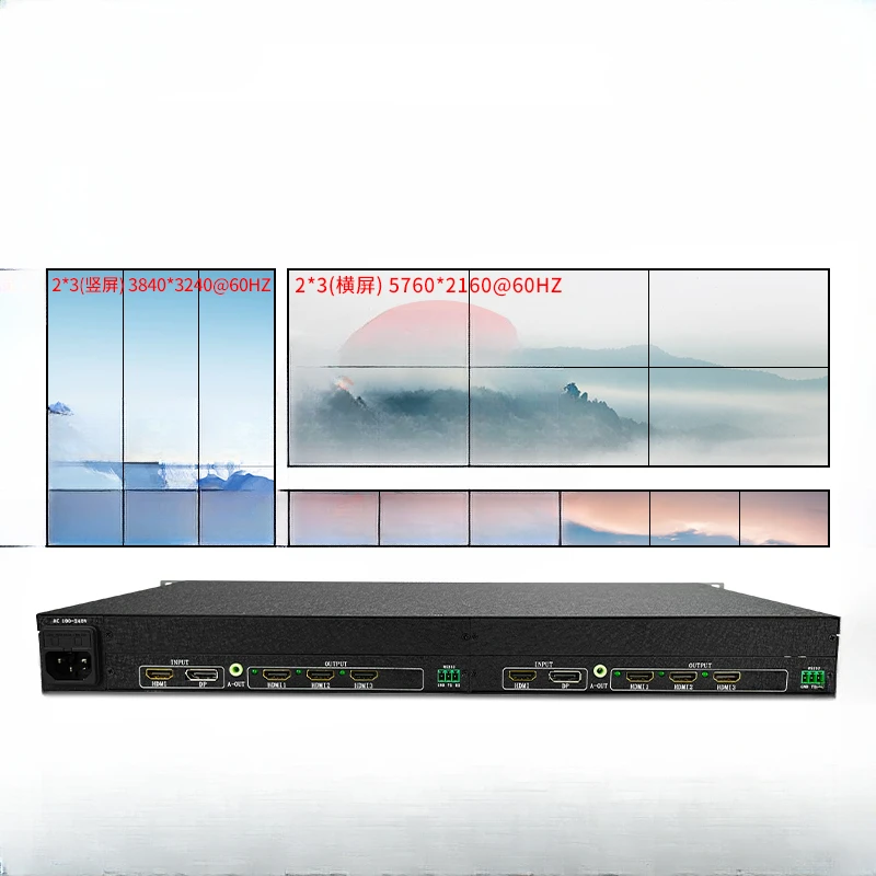 

Horizontal and vertical 6-screen point-to-point splicing screen processor 1 * 6/2 * 3 TV splicing box projection fusion six