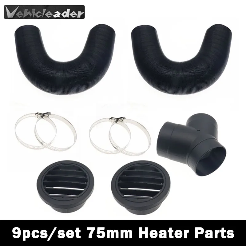 

75mm Heater Pipe Duct + Round Warm Air Outlet + Y Piece + Vent Hose Clips Set For Webasto Eberspacher Propex Car Diesel Heater