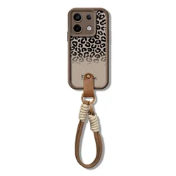 Leopard Print Lanyard Phone Case with Hang Strap and Wrist Chain Cover for Xiaomi Poco F5 (J22-PKSS-Coffee)