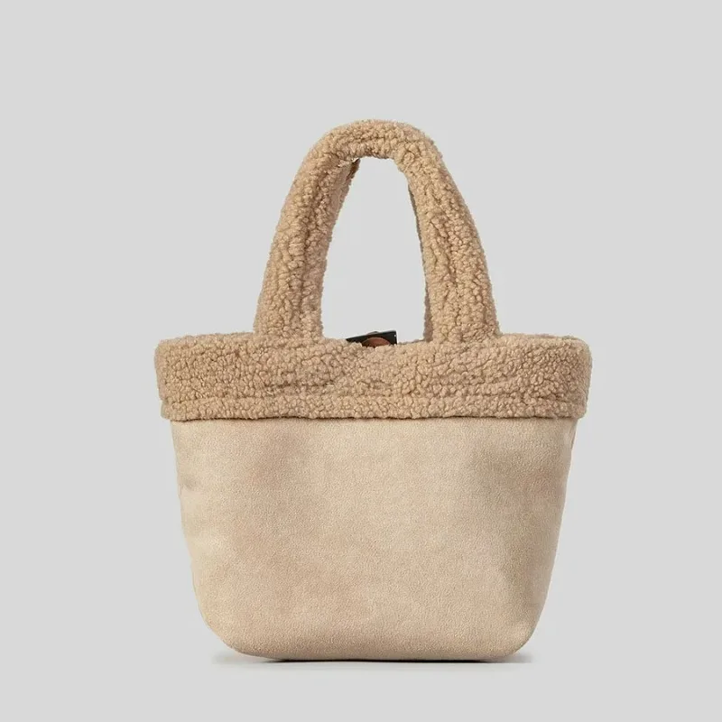 Fashion Women Handbags Luxury Faux Fur Suede Patchwork Shoulder Bag Small Tote Bags Warm Winter Female Purses 2023