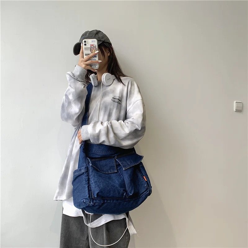 

Large Denim Women's Bag New Jeans Shoulder Bag Student Messenger Bag Y2K Eco Bag Korean Shopper Satchel Canvas Cross Body Bag