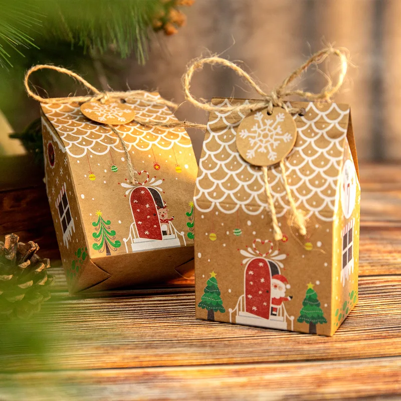 

24pcs Christmas Gift Boxes Kraft Paper Cookie Candy Box with Sticker Tag Rope for Packaging Supplies DIY Advent Carlendar XMAS