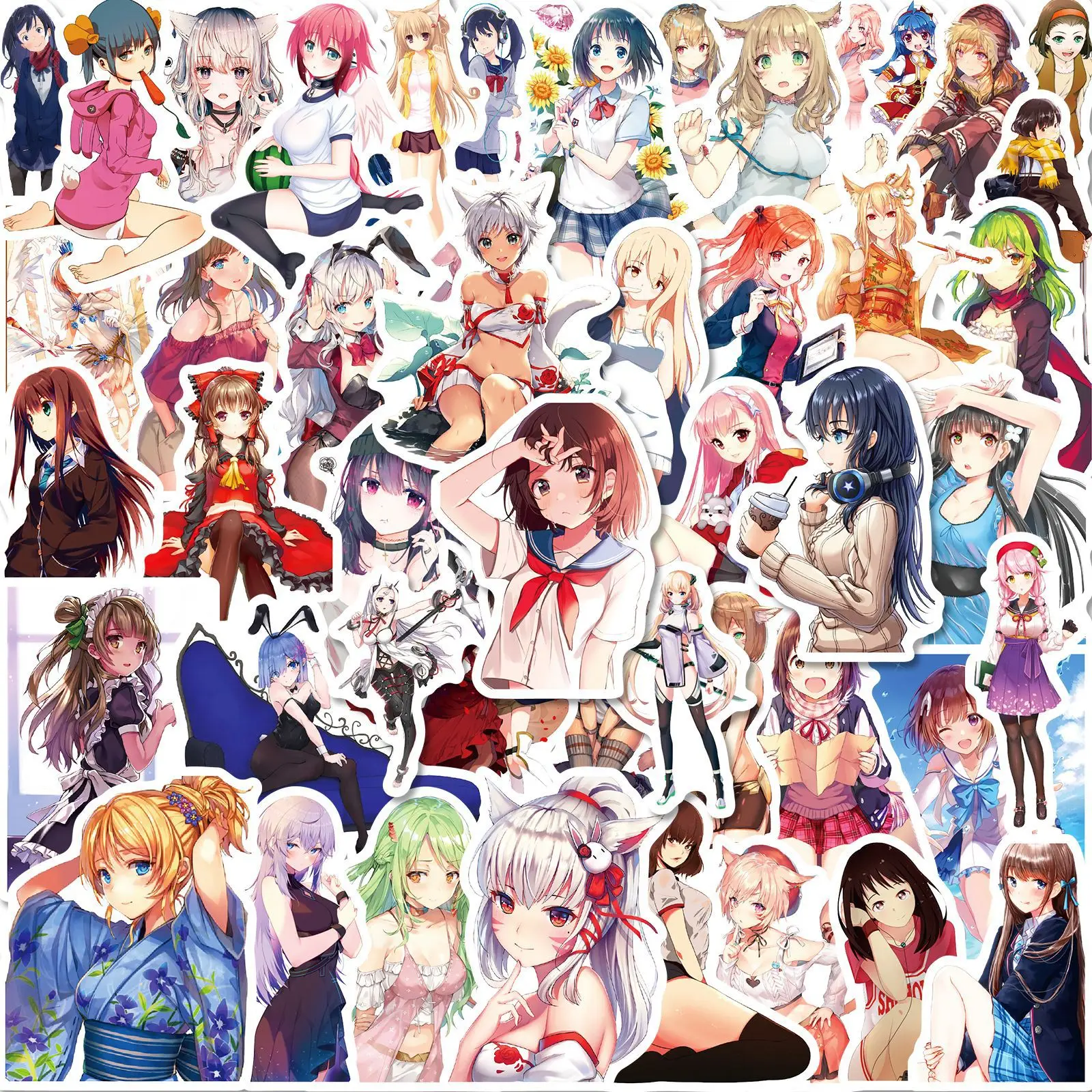 

10/30/50PCS Kawaii Anime Sexy Girls Stickers for Laptop Luggage Fridge Motorcycle Car Waterproof Decals DIY Toy Gift Wholesale