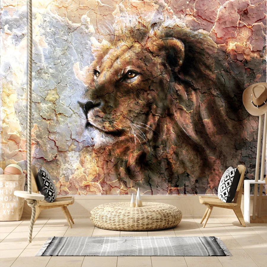 

Custom Lion Animal Painting Style Wall Covering Background Wallpaper Murals for Living Room Boys Bedroom Walls Papers Home Decor