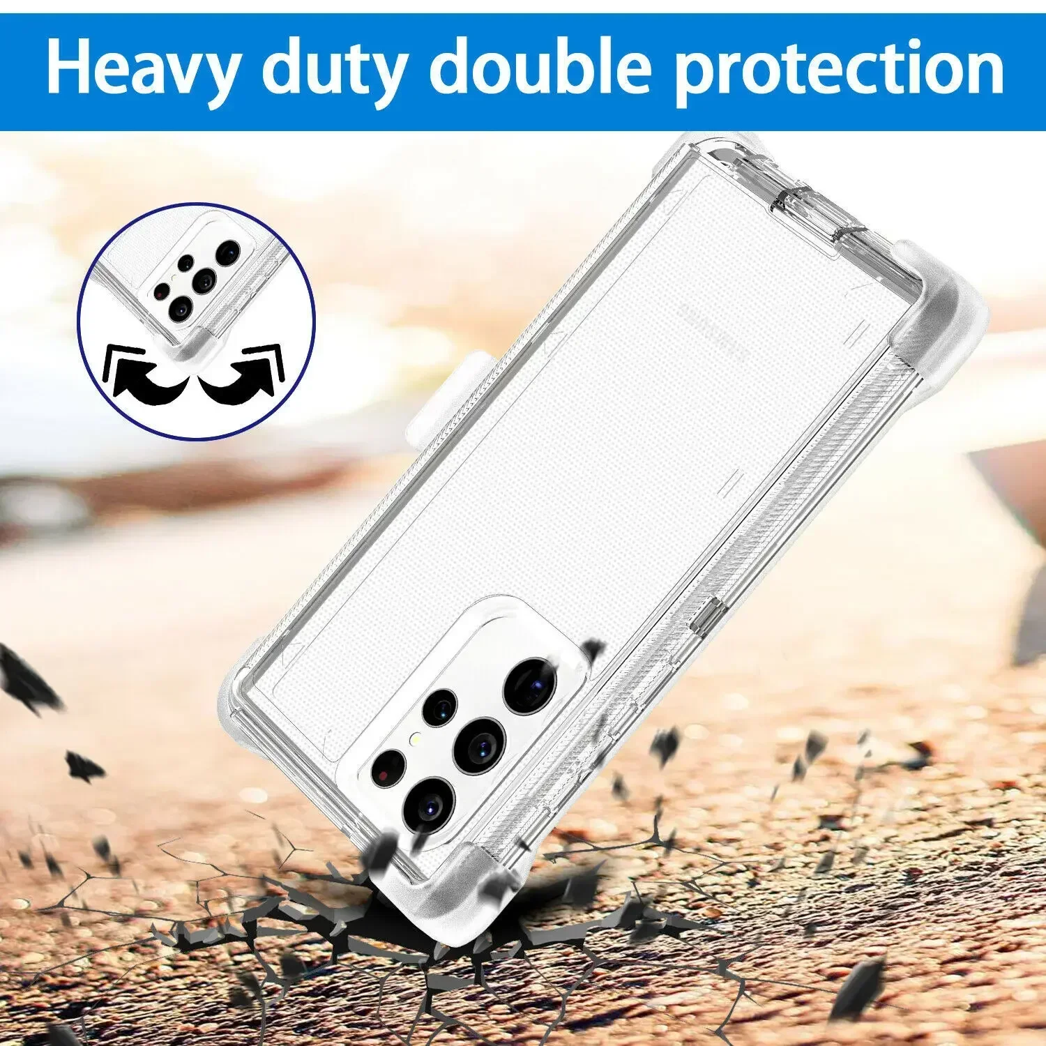Luxury Armor Clear Shockproof Protective Case with Clip
