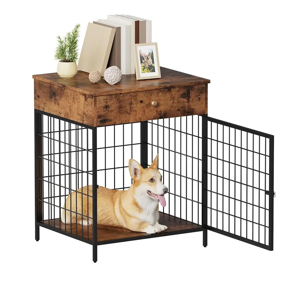 Rustic Brown Dog Kennel and End Table