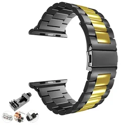Starlight Stainless Steel Watch Band with Adjustable Metal Strap - 42mm 44mm 45mm 49mm (Black Gold)