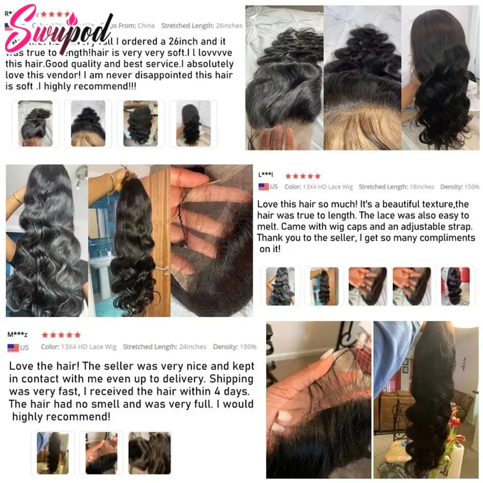 360 Full Lace 250% 13x6 HD Parrucca frontale in pizzo 13x4 Frant Onda del corpo setosa Ricci Capelli umani Remy Nero scuro Glueless Pre pizzicati - immagine 5