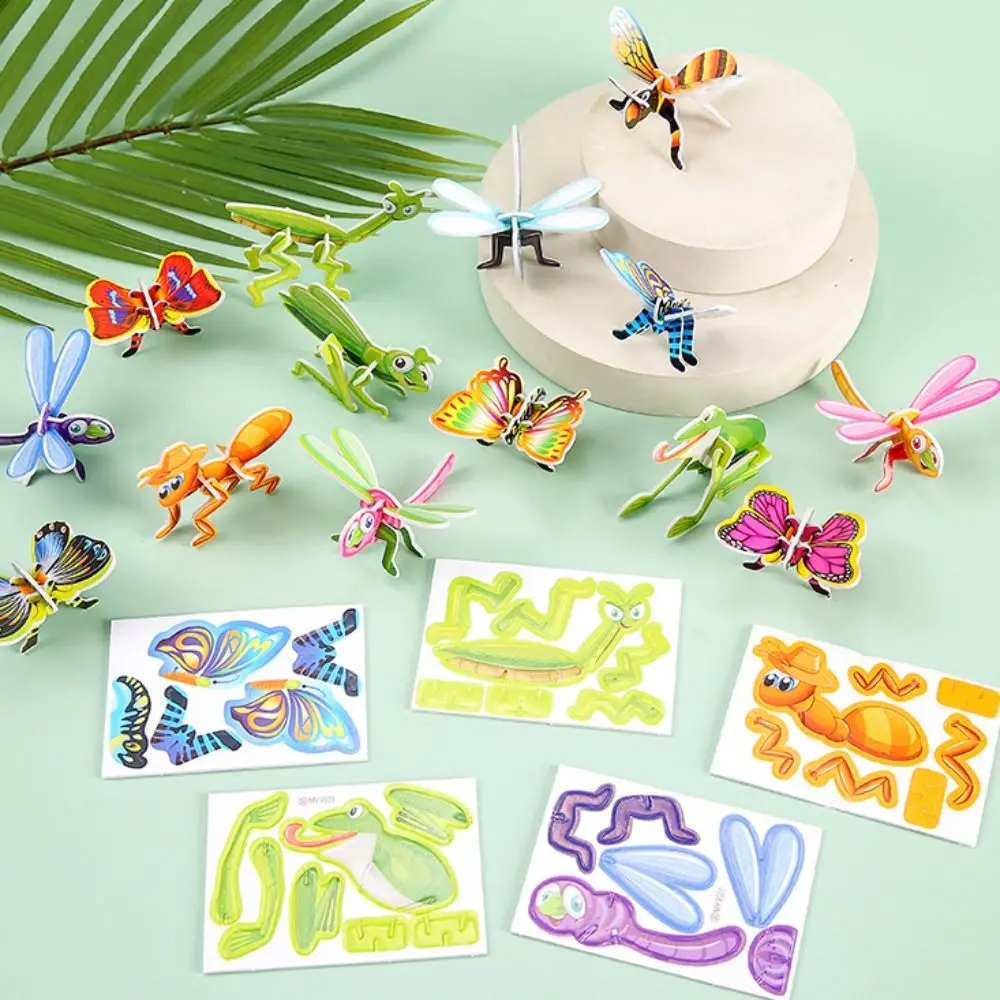 10pcs Funny Insect Paper Jigsaw Puzzles 3D Insect DIY Handmade Paper Card Cognition Paper Paper Card 3D Puzzle Party