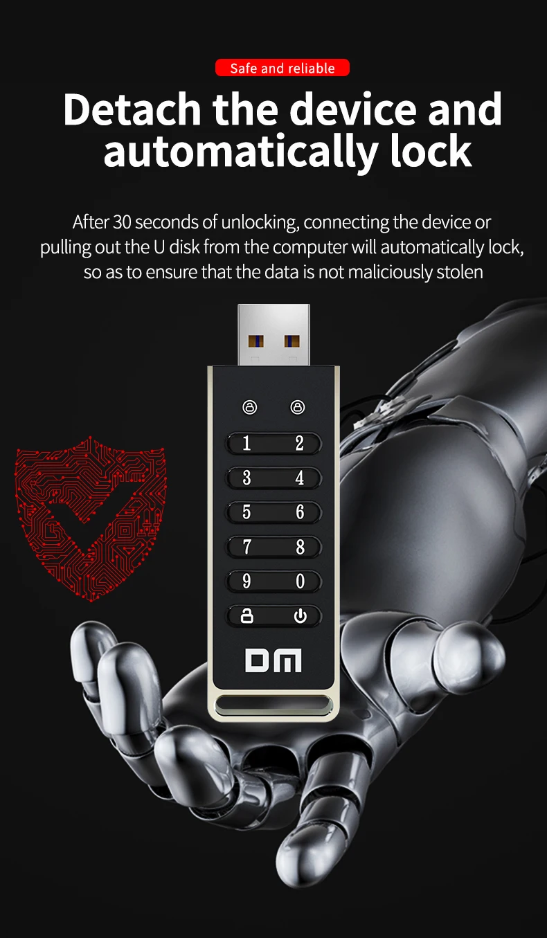 Secure Flash Drive USB3.2 U Disk Support Reset Wipe Auto Lock Function