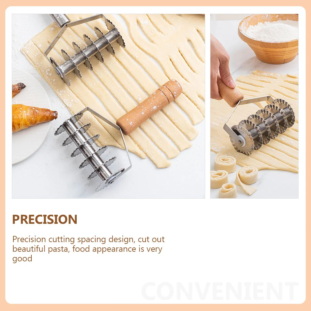 Ergonomic Wood Handle Noodle Cutter Stainless Steel Dough Cutter Lattice Roll Cutter Kitchen Supplies Pizza Tool Baking Equipment