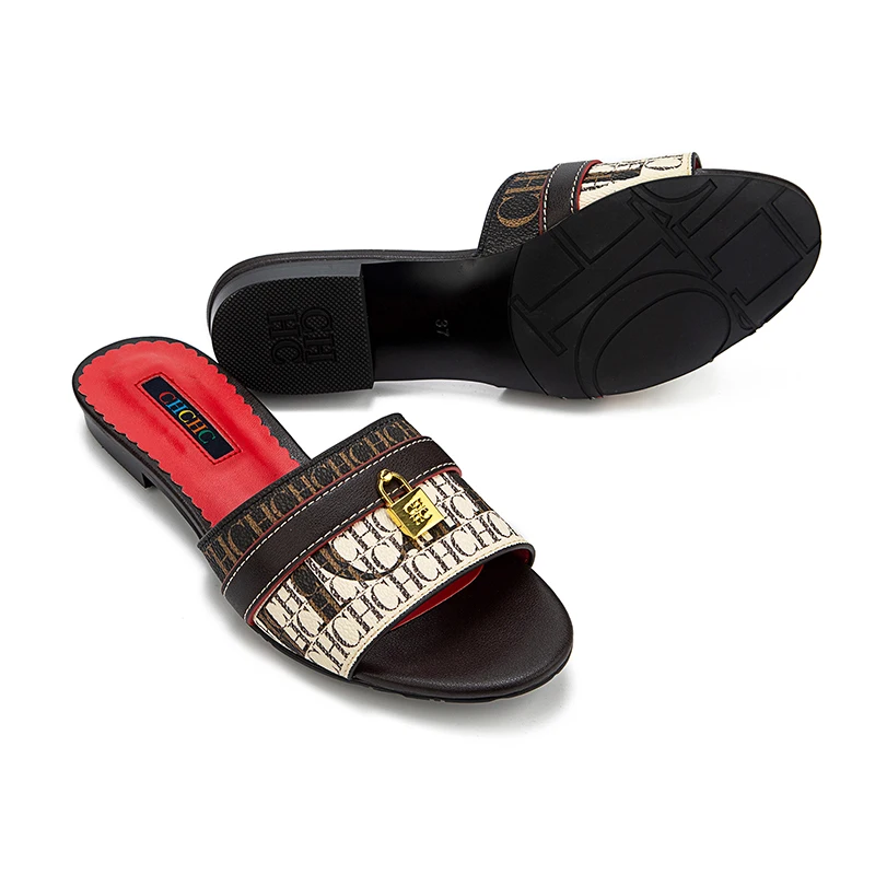 شبشب نسائي جلد فاخر كعب منخفض