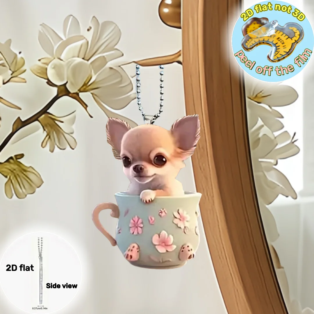 Porte-clés Chihuahua Chic 2D, chiot dans une tasse de thé, pendentif,  ornement, breloque en acrylique pour noël, sac à dos, sac, maison, festif,  cadeau et décoration - AliExpress, image size:1080x1080