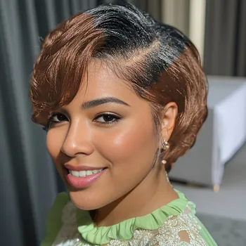 13x4 lace 1b99 1b4 black color short straight 8inch 150% density  pixie cut human hair wig daily party mother's day gift wig 1