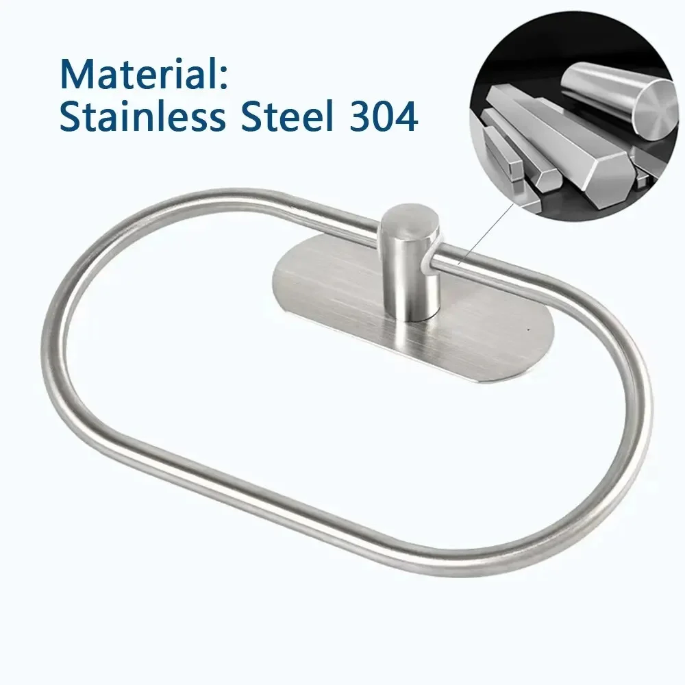 Stainless Steel Towel Holder Self-adhesive Bathroom Towels Rack Washhand Hanger Ring Rail Bar Kitchen Storage Accessory