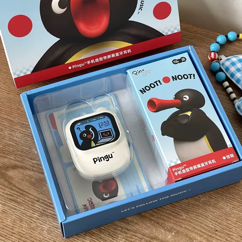 รูปสินค้า หูฟังบลูทูธหน้าจอ Pingu รุ่นใหม่ หน้าจอแบบกำหนดเอง โหมดคู่สำหรับเล่นเกมและฟังเพลง บลูทูธ 6.0 รูปทรงโทรศัพท์น่ารัก