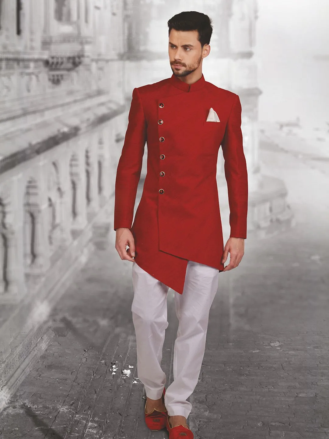 2022 Latest Design Long Men s Suit Indian Wedding Groom Dress Custom Made Smoking Red Jacket