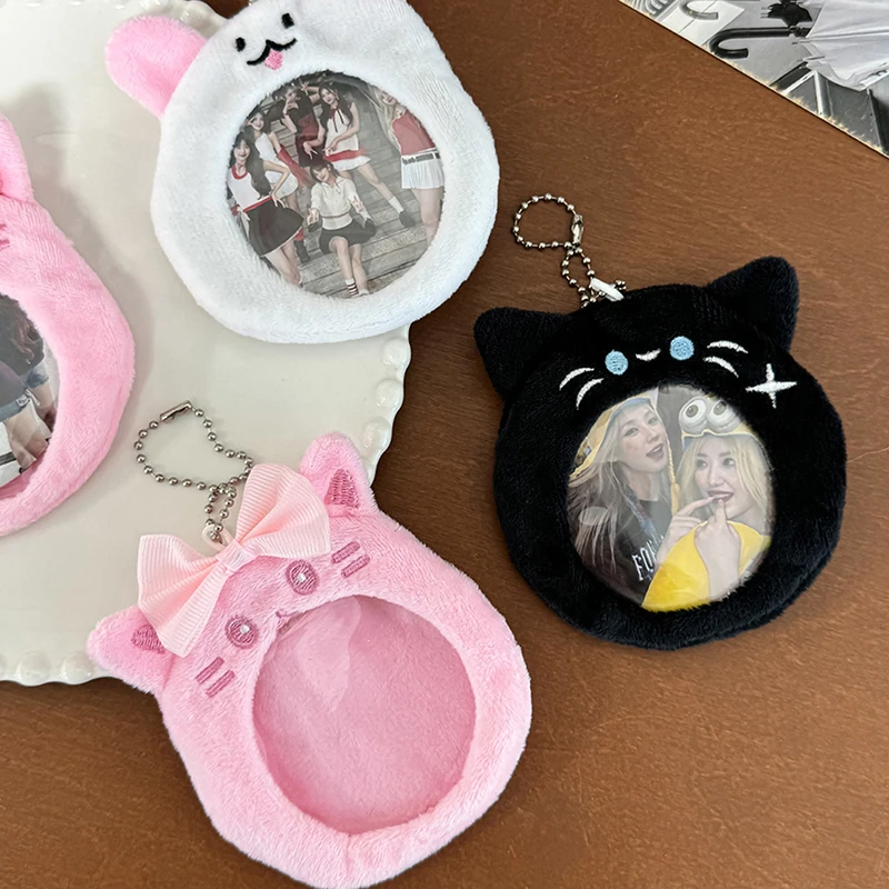 New Cartoon Cat Storage Bag Student Transparent Display Bag Cute Plush Badge Protective Cover