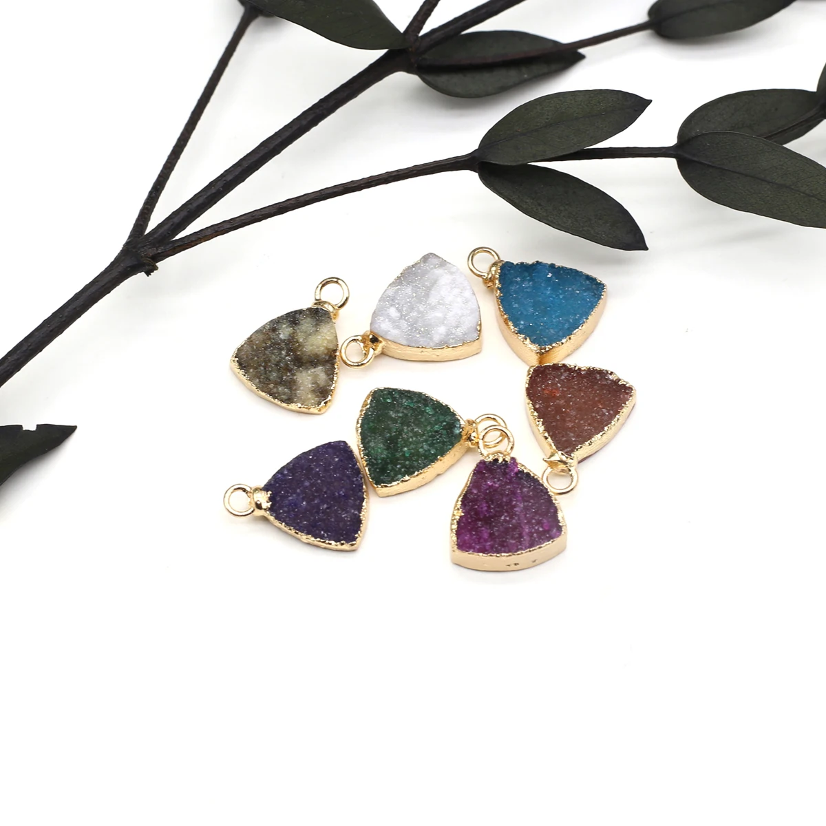 

Colorful Crystal Druzy Triangle Natural Semi Precious Stone Pendant Jewelry Making DIY Necklace Earrings Accessories Gift12x12mm