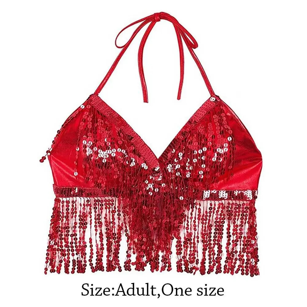 Tiaobug Frauen glänzende Pailletten Quasten Karneval Rave Leistung Bauchtanz Kostüm Halfter BH Tops mit Hüfttuch Wickel rock Set – Detail 6