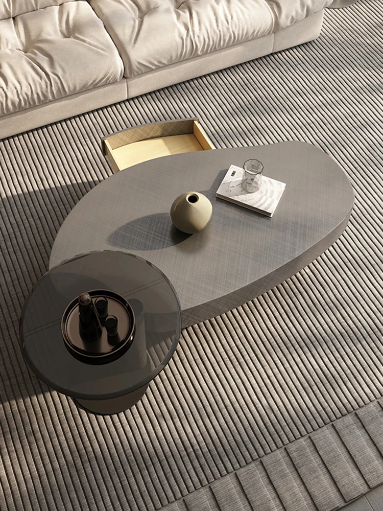 

Italian Light Luxury Stainless Steel Coffee Table Living Room Home Small Apartment Mango Shaped Tea Table Combination
