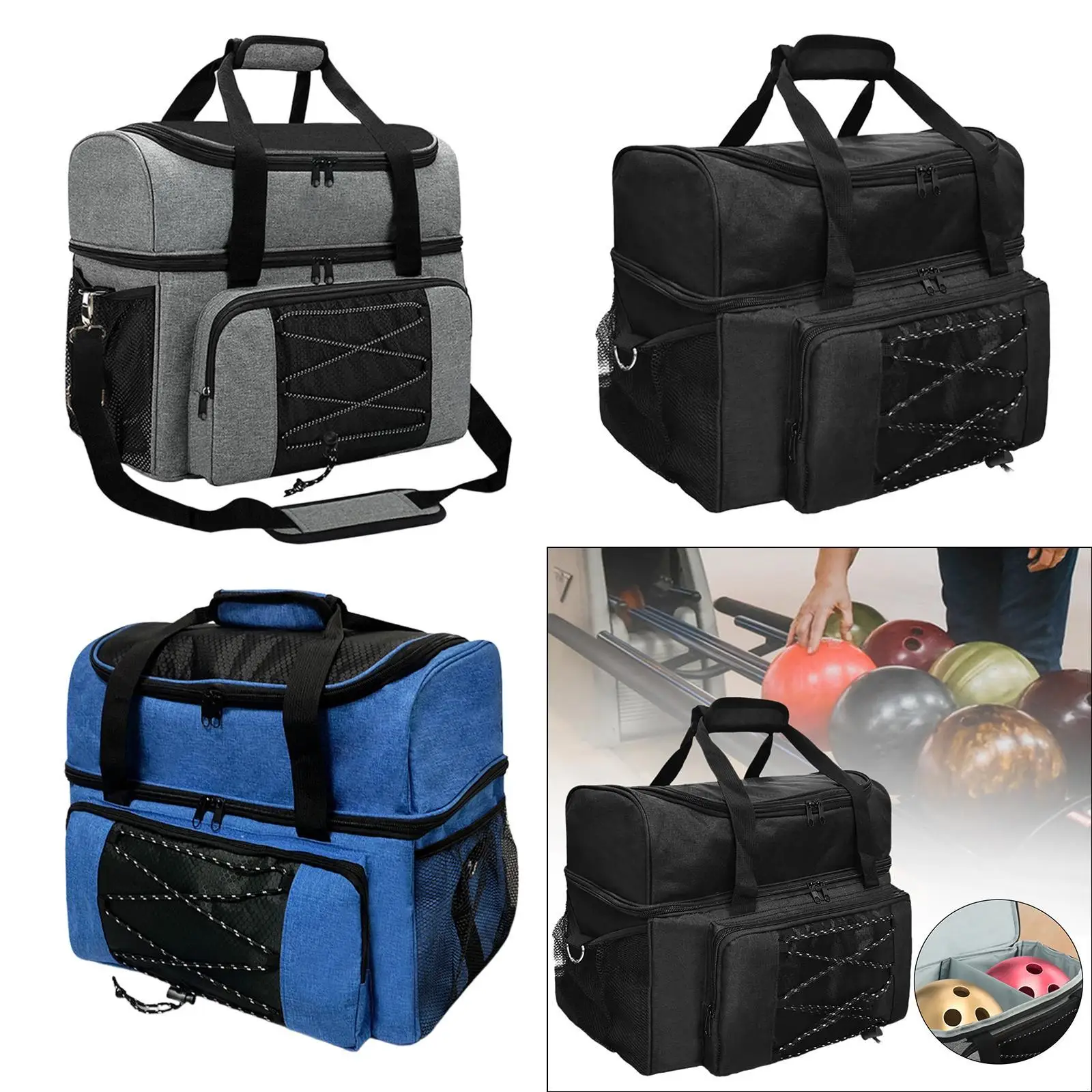 Bowling Ball Bag Bowling Equipment Bag Large Capacity 2 Balls