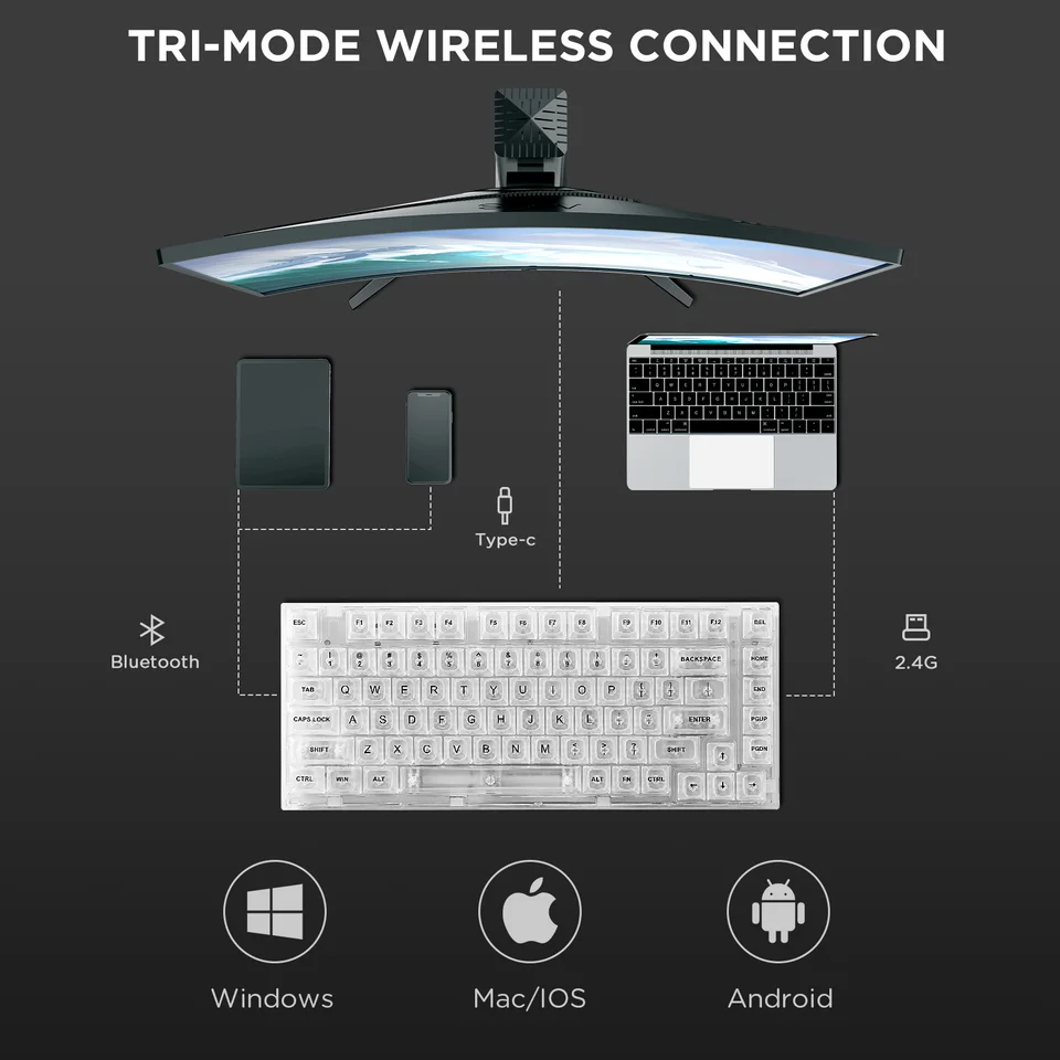 Yunzii-ホットスワップ可能なメカニカルゲーミングキーボード,白,82