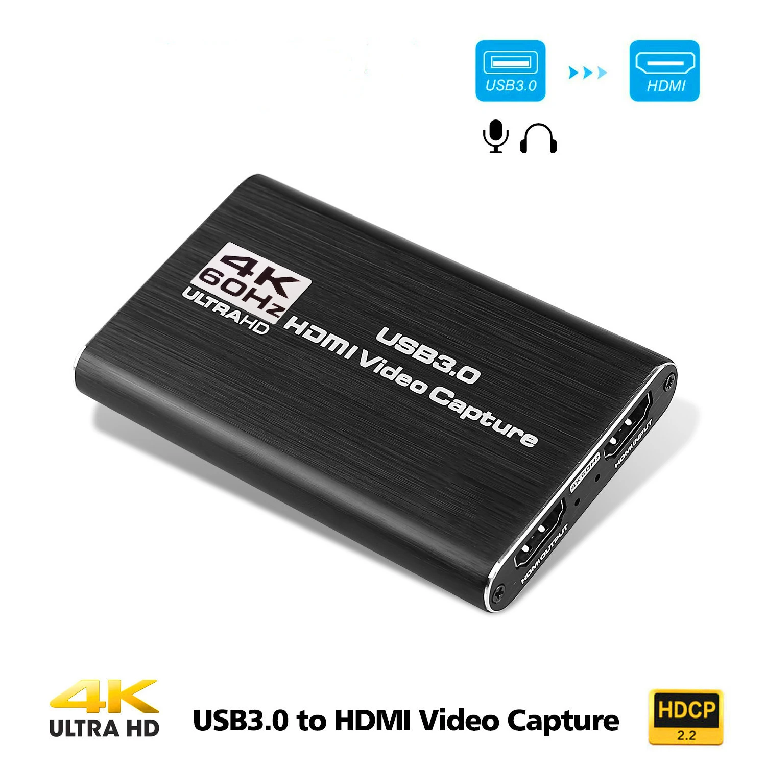 4K HDMI to USB 3.0 Video Capture Card Video Recorder For OBS vMix Wirecast Potplayer VLC Encoder QuickTime Player Live Streaming