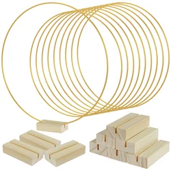 10-Piece Gold Metal Floral Hoop Centerpiece Set with Wood Stands for DIY Wreath Table Decoration (20pcs)