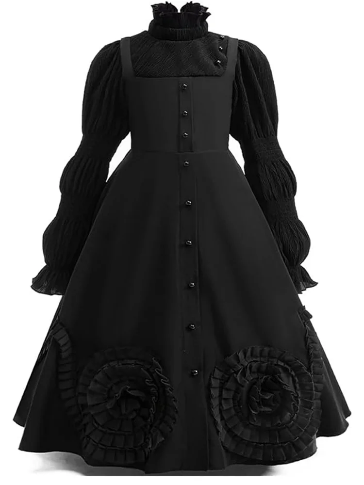 Schwarzes langes Kleid für Kinder im bösen Zauberer-Stil, rosa Hexen-Prinzessinnenkleid für Mädchen, Gothic-Karnevals-Geburtstagsparty-Outfits, Halloween-Kostüm – Detail 11