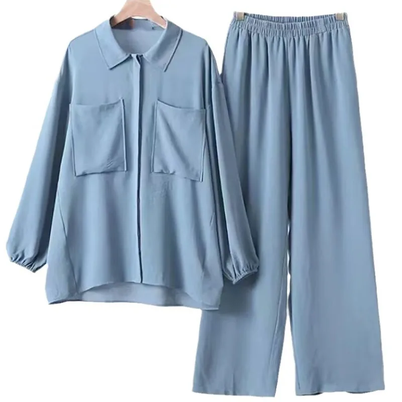 Middle Eastern Muslim Long-sleeved Patch Pocket Trapdoor Dyed Button Elastic Waist Trousers Shirt Suit