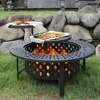 36 Inch Fire Pit with 2 Grills, Wood Burning Fire Pits for Outside with Lid, Poker and Round Waterproof Cover, BBQ& Outdoor Fire 1