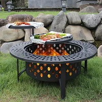 36 Inch Fire Pit with 2 Grills, Wood Burning Fire Pits for Outside with Lid, Poker and Round Waterproof Cover, BBQ& Outdoor Fire 1