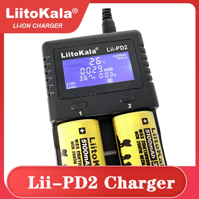 Charger Adapter Battery Charger USB Charging Cable Battery Charger Adapter New LiitoKala Lii-PD2 battery Charger for 18650 26650 21700 18350 AA AAA 3.7V/3.2V/1.2V lithium NiMH batteries