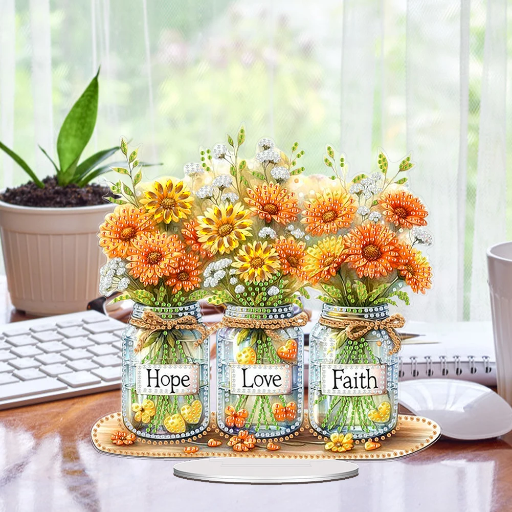 Acrylic Special Shape Sunflower Girl Rhinestones Desktop Ornaments 5D DIY Diamond Art Tabletop Decorations for Home Office Decor