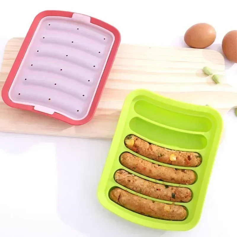 Hot Food Grade Silicone Sausage Mould 6 Cavity home Ham Hot Dog Making Tray Household Cake Baking Molds with Lid Kit Tools