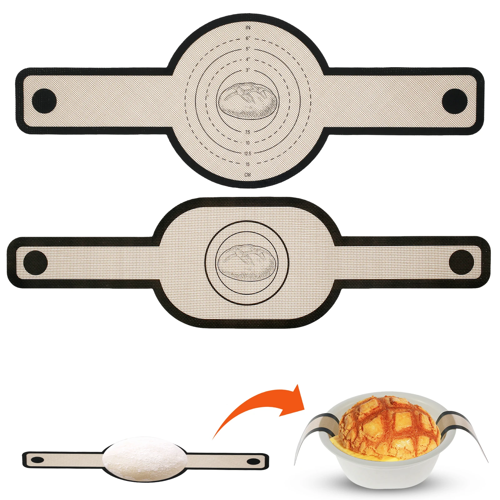 Silicone Bread Sling Non-stick Bread Mat with Long Handle Heat-Resistant Sourdough Baking Mat for Dough Pastry 2Pcs