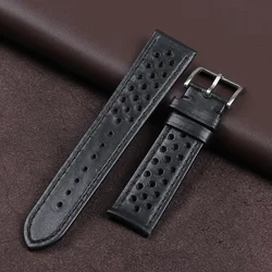 Handmade Vintage Leather Watchband - Breathable Sport Bracelet Accessories - 20mm (Black)