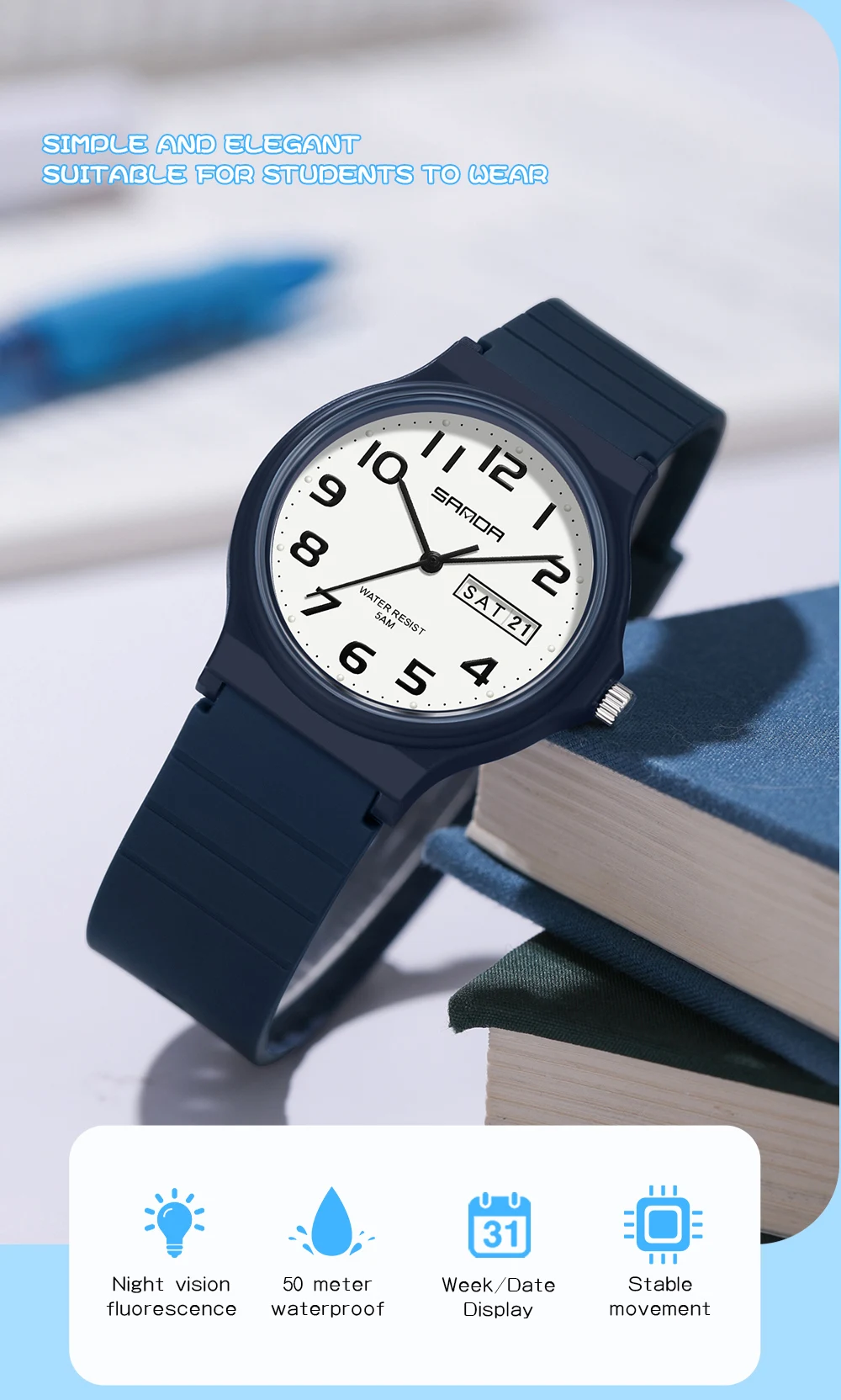 SANDA 9072 Mini Simple Student Watch Soft TPU Light Fashion Waterproof Luminous Quartz Women's Outdoor Sports Children's Watch