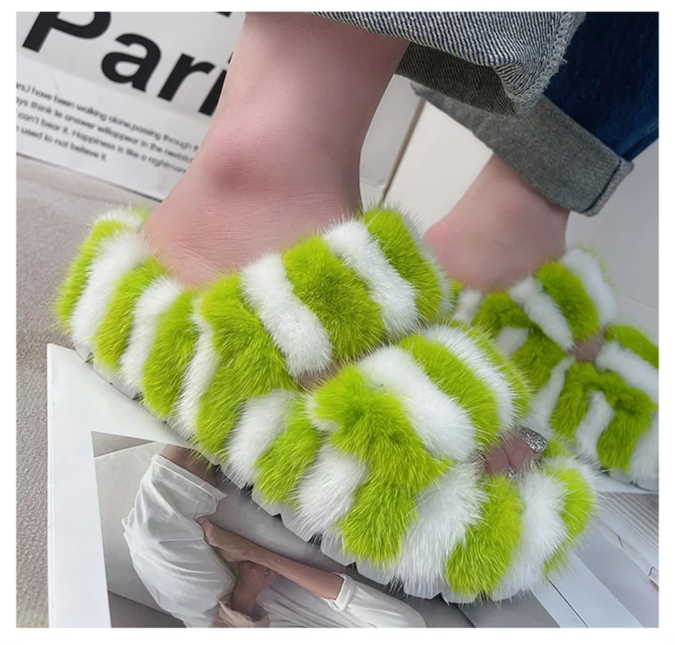 Fur Slippers Women Luxury Designer Shoes Sandals For Women Summer 2022 Non-Slip Flip Flops Soft Bottom Fur Indoor Slippers