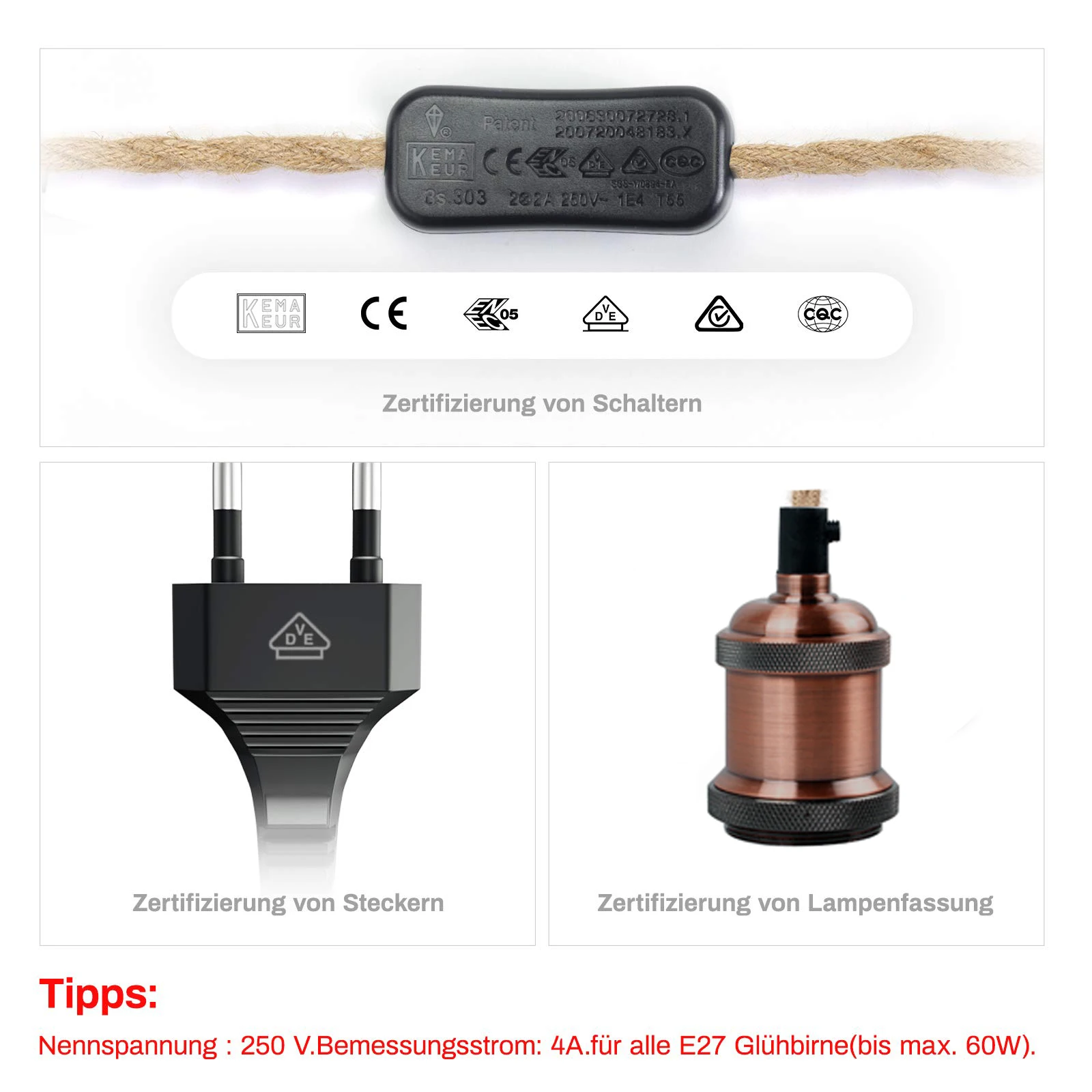2M 3M Power Cord Pendant Light Twist Hemp Rope Cables E26 E27 Lamp Holder EU Plug with Switch Wire Edison Bulb Socket Cord Cable lamp holder,lamp bulb holder,lamp base,lamp socket adapter,lamp socket extender,diy lighting accessories