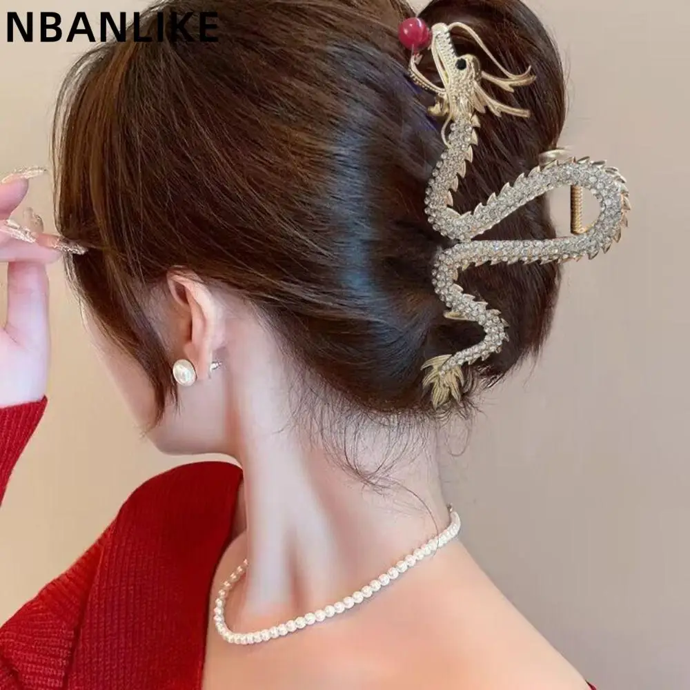 Chinese Style Zodiac Dragon Hair Claw Creative Animal Hair Clip Rhinestone Shark Clip New Year Headwear