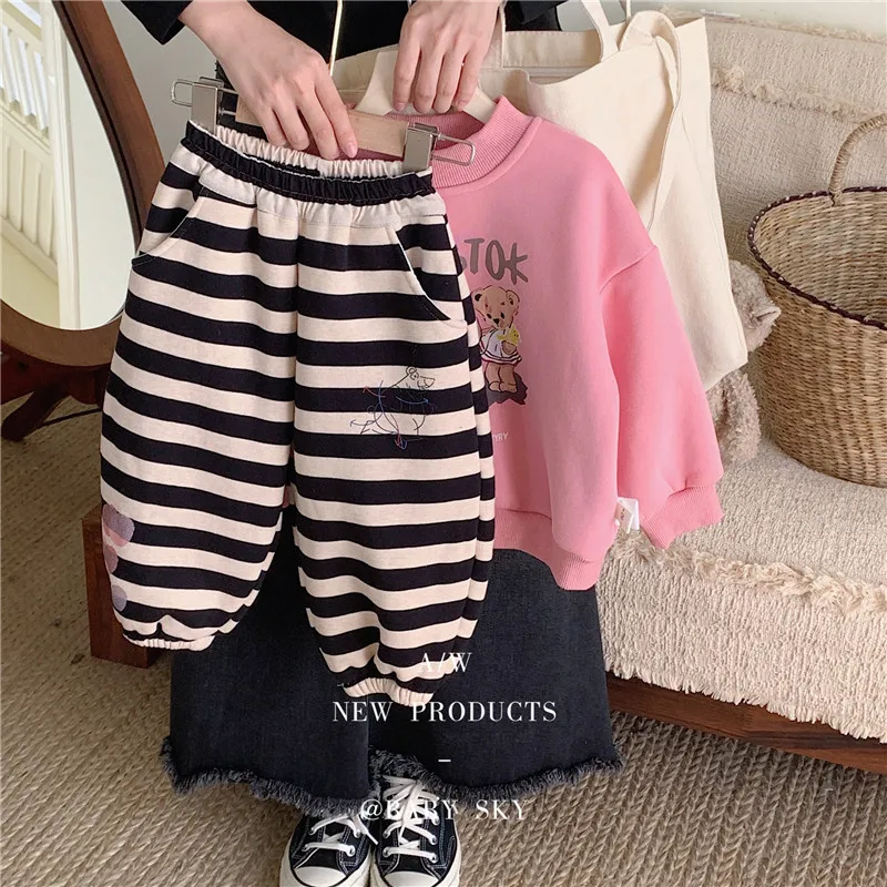 

Girls Pants Long Trousers Cotton 2024 Stripe Spring Autumn Teenagers Baby's Kids Pants Outdoor Teenagers Children's Clothing