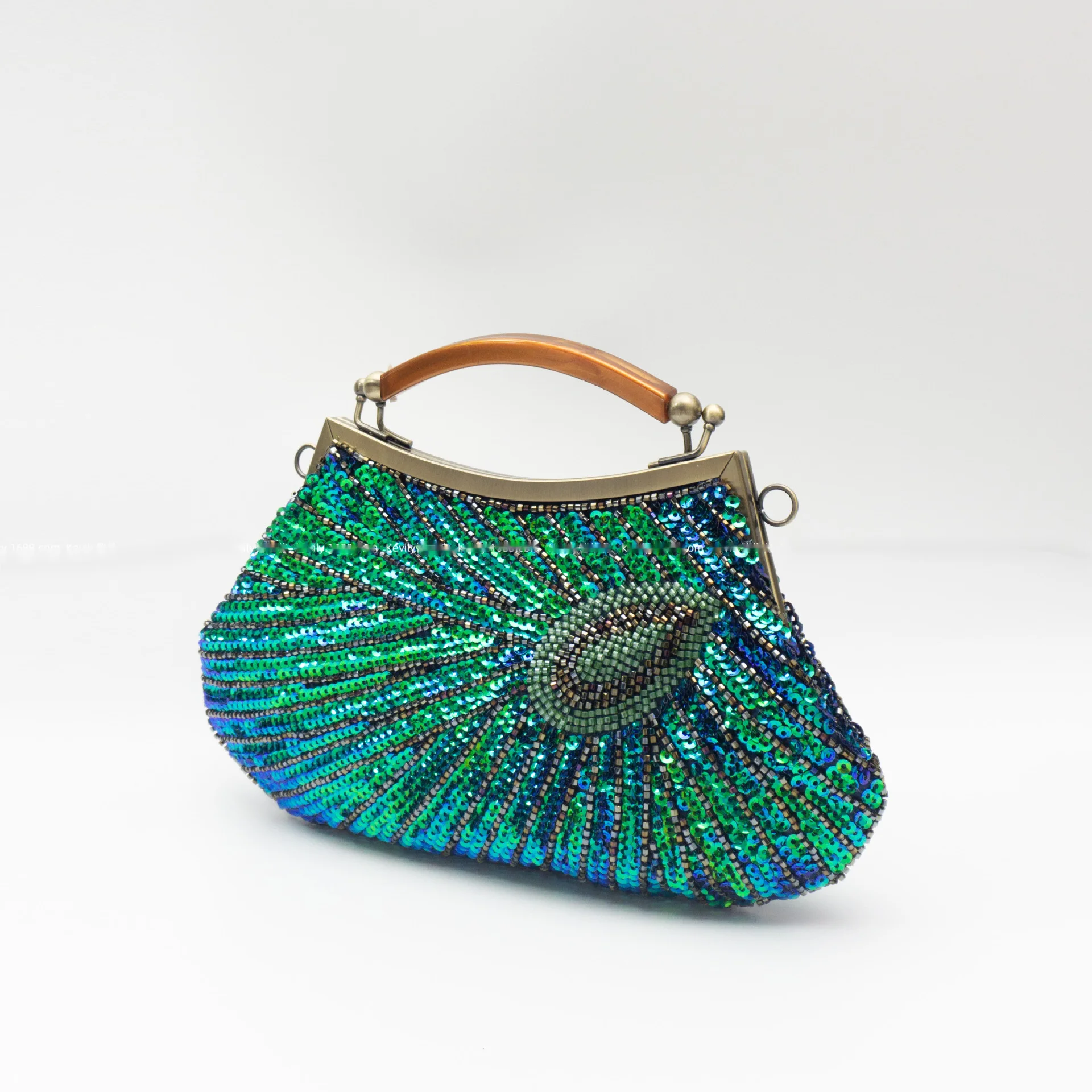 Fashionable Temperament Hand-held Peacock Feather Bead Sequin Bag Exquisite Handmade Retro Evening Dress Ball And Dinner Bag_voghion.com