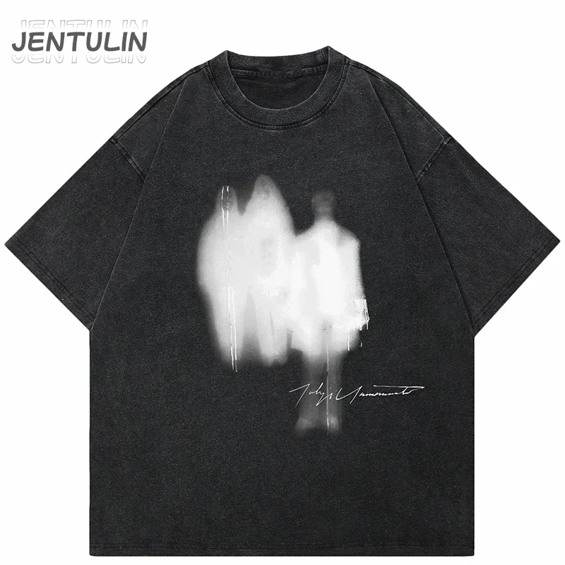 Hip Hop 2024 Lavato T-Shirt Nera Streetwear Uomo Freak Shadow Graphic T Shirt Cotton Hipster Tshirt Harajuku Top Tee Unisex Y2K