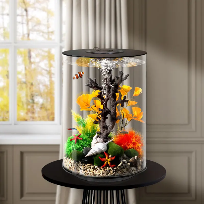 Aquarium,Aquarium de poisson rouge rond de luxe, petit Aquarium écologique  en verre Ultra blanc, décor créatif pour la - Type C