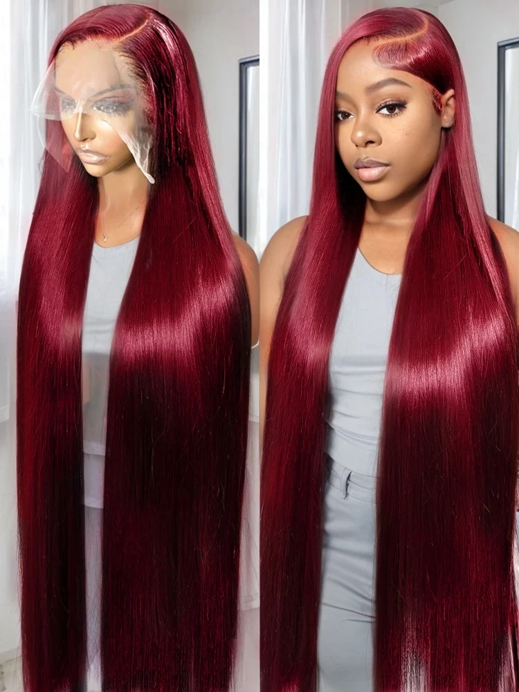 30 34 Inch 99J Burgundy Colored 13x4 Lace Front Wig Bone Straight 5x5 Closure Glueless 13x6 HD Red Lace Frontal Human Hair Wigs
