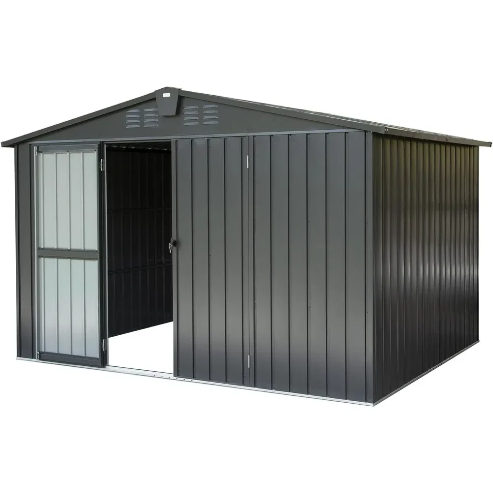 

10x8FT Large Metal Outdoor Storage Tool Shed with Lockable Door & Air Vents Waterproof for Patio Backyard Garden Lawn, Black